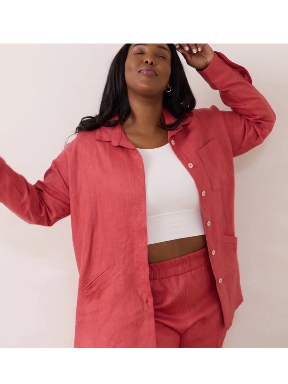 Free Label Cora Shacket Shirt Jacket Linen Button Down Womens 2X Raspberry Pink